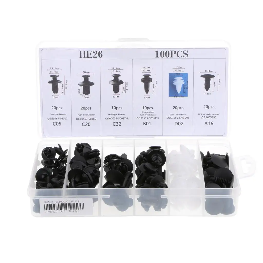 100pcs Car Black Plastic Clips Rivet Bumper Door Retainers for