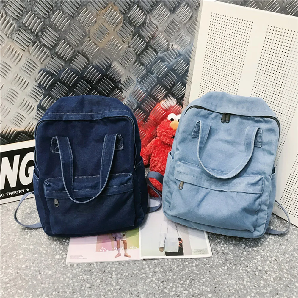 High Capacity Denim Backpack 30x11x36cm Durable Fashion Shoulder Bag for Men Women Students Large Storage Lightweight Breathable