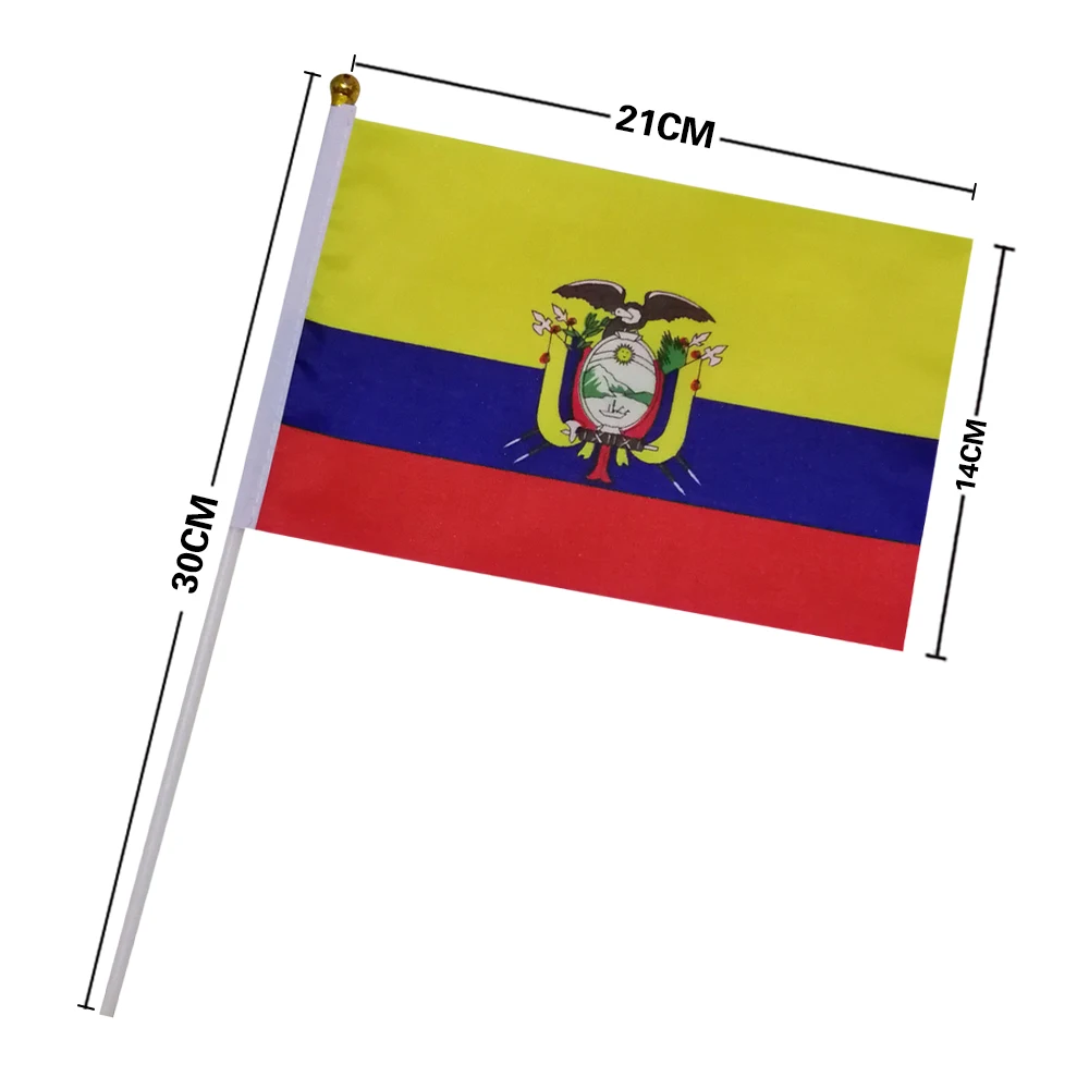 EOODLOVE 10/20/50 pieces 14 * 21cm Ecuadorian hand-held plastic stick flag Outdoor celebration event Ecuadorian small flag