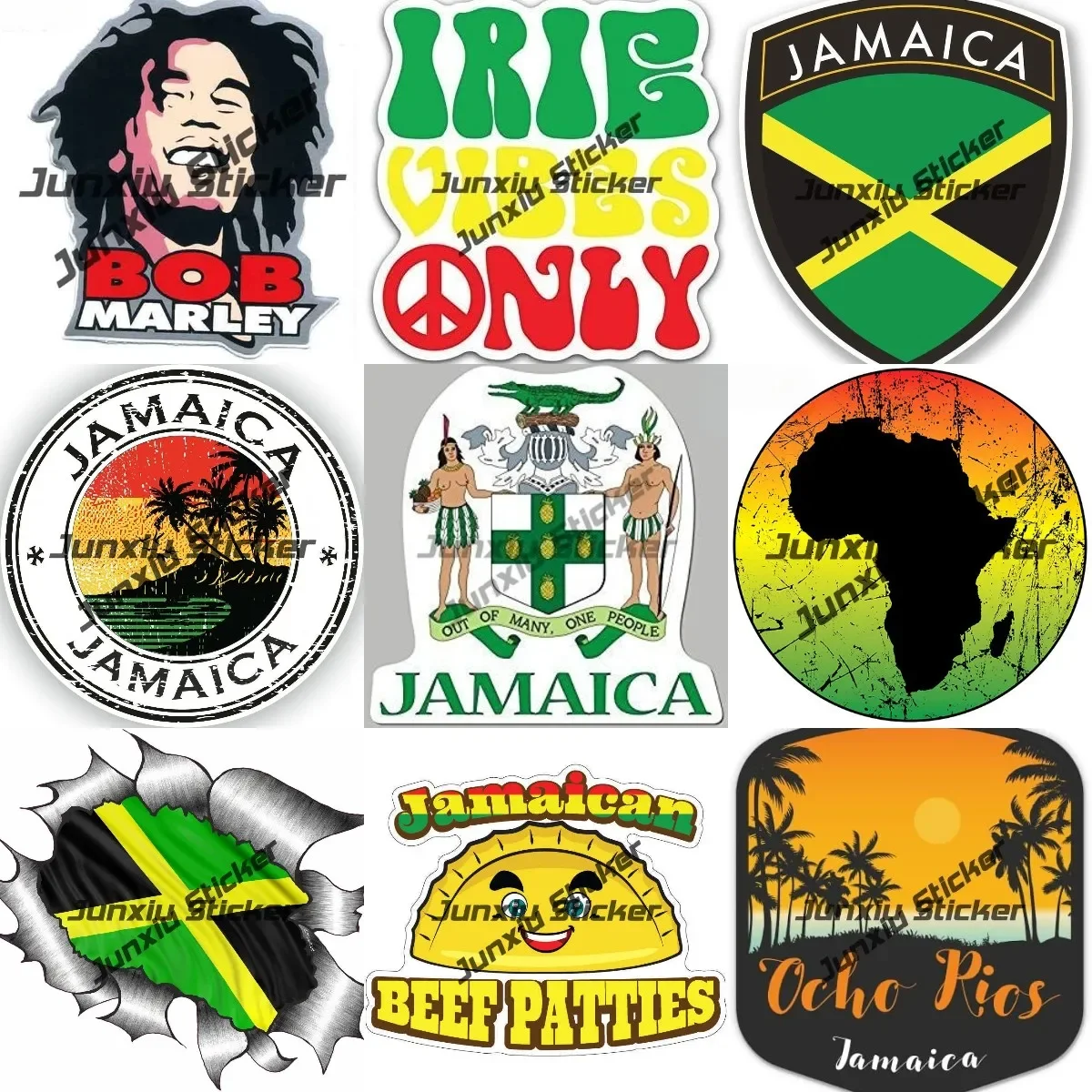 Coat of Arms of Jamaica Sticker Jamaican Flag Skull Vinyl Decal Jamaican Stamp Seal City Shield Sticker Proud Jamaican Island
