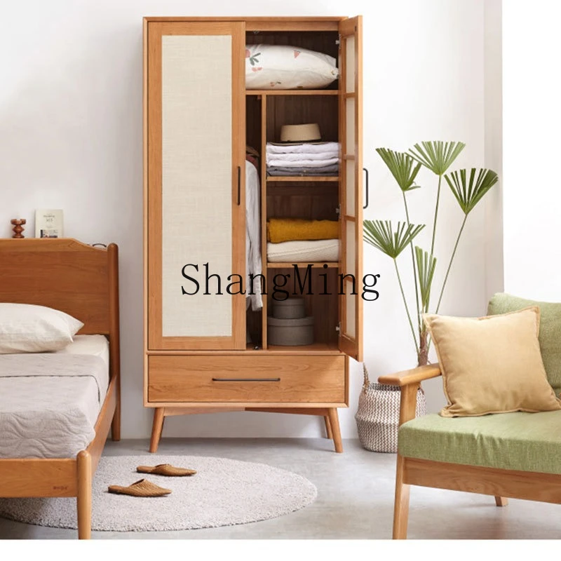 

ZYY solid wood household bedroom wall rattan coat cabinet small apartment log storage locker