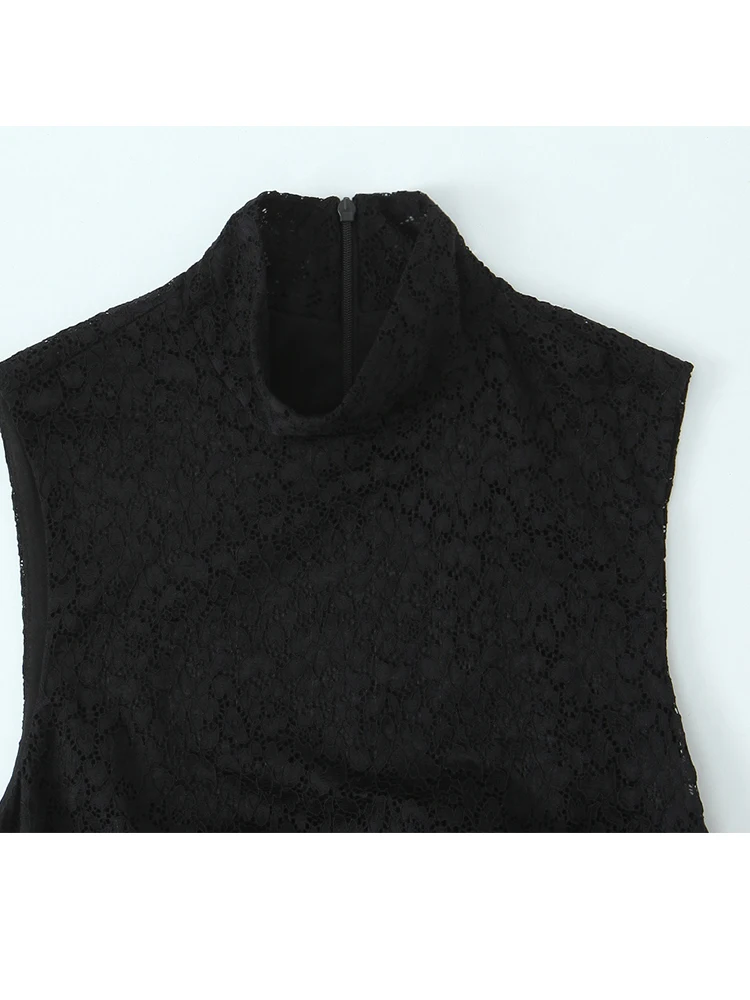 Frauen Mode Sexy Spitze Röcke 2025, Frauen Herbst Neue Ärmellose Falten Spitze Splice Kleid Frauen Hight Street Elegante Party Kleid