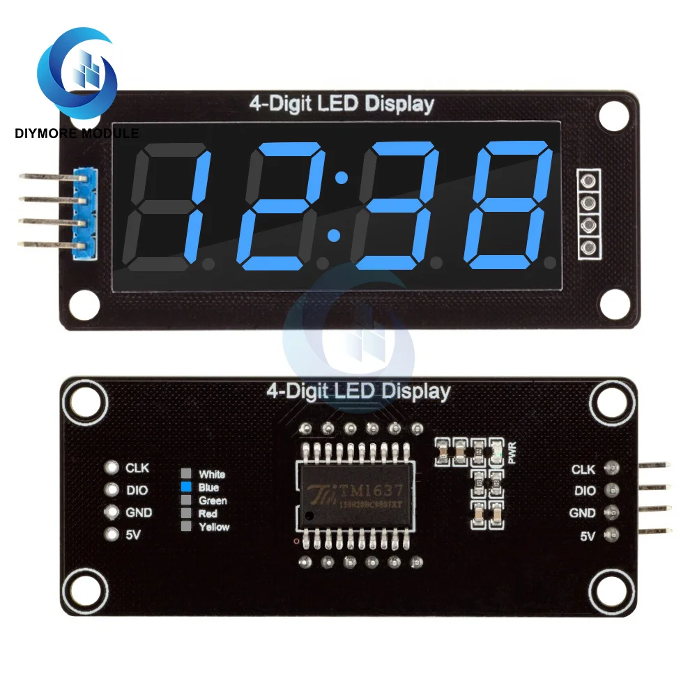 4 Digit 7 Segment TM1637 0.56\'\' Electronic Digital LED Tube Clock Module DIY Kit LED Digital Clock Driver Board Display 5 Colors