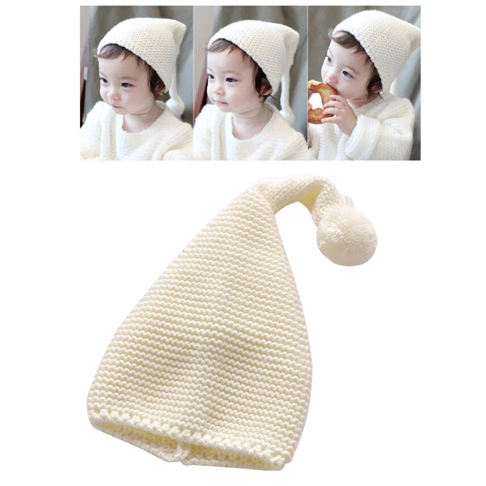 

Christmas Santa Hat Beanie for Kids Baby Child White Knit Beanies Big Ball Warm Winter Hat Hairball Cap Soft Comfortable