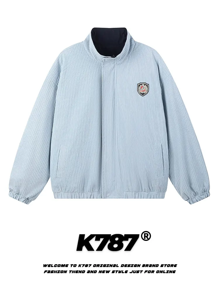 

K787 ex Retro American Striped Jaet Double-Sided Wear Embroidered Corduroy CleanFit Stand Collar Spring Outerwear