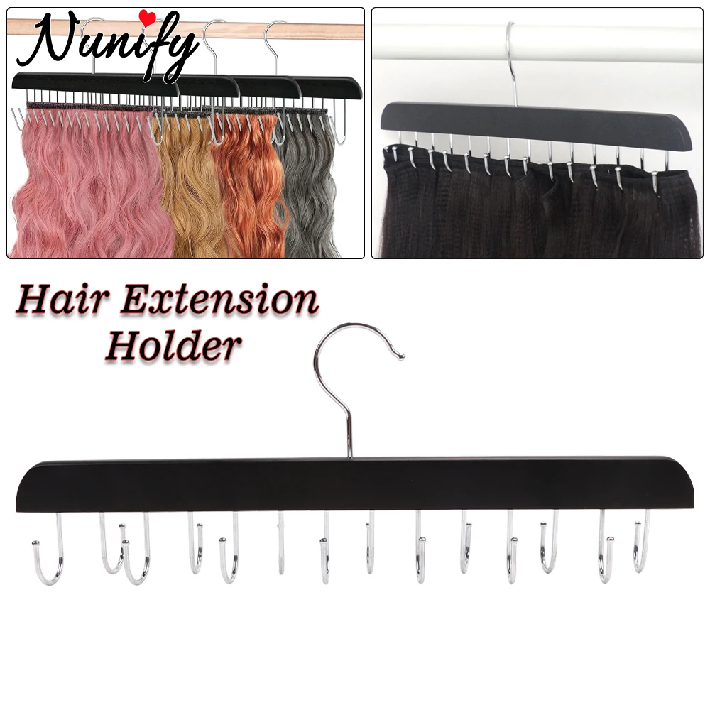 

Nunify профессиональные инструменты для наращивания волос 14/20 крючки из нержавеющей стали двухсторонний держатель для наращивания волос деревянная вешалка для парика для хранения