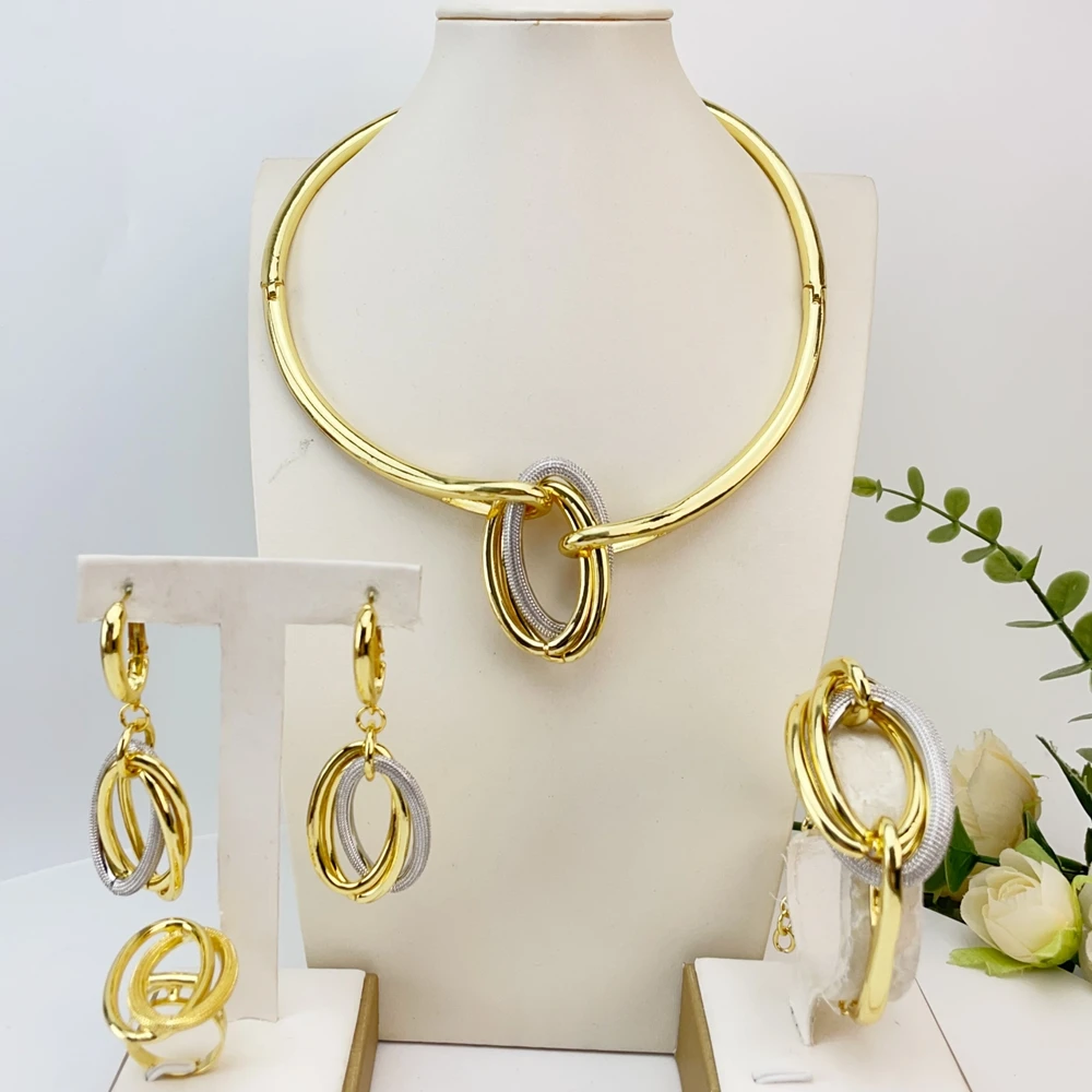 Italian Dubai Simple Style Big Bold Necklace Luxury Quality African Bride Jewelry Set For Women Party Gifts FHK30078