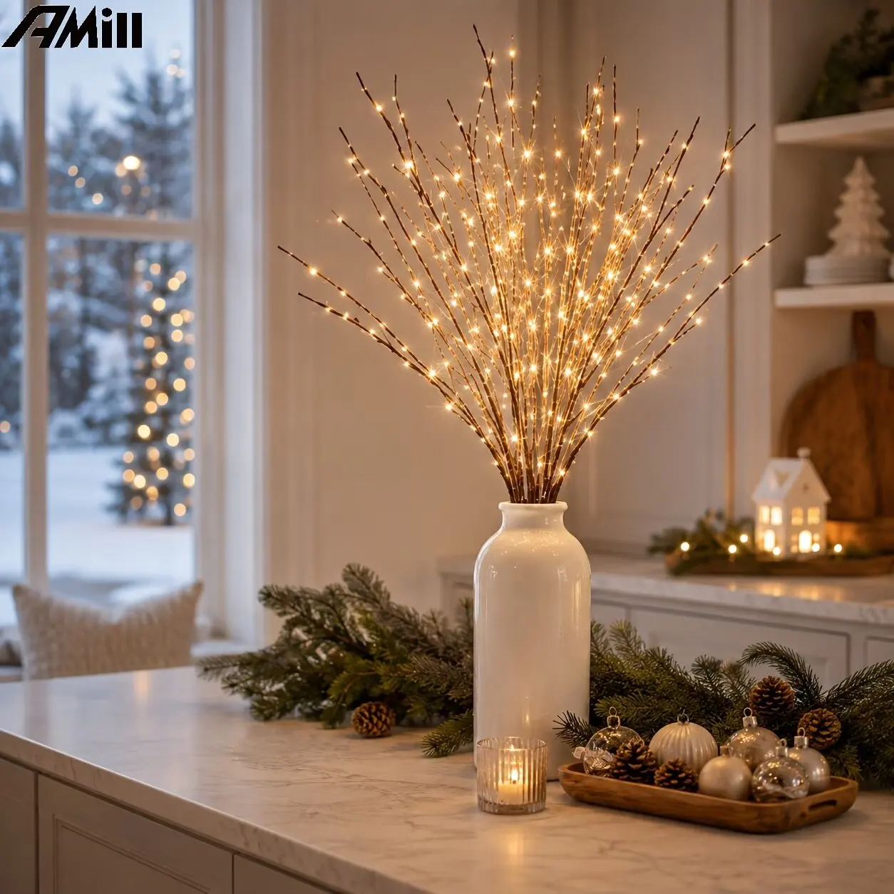 Christmas 50LED White Birch Branch Lights Battery Operated Fairy Twig Lamp for Xmas Wedding Home Party Table Decoration