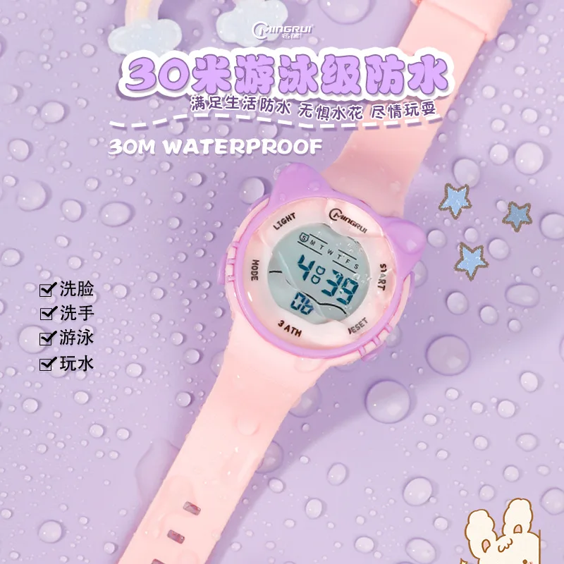 Montre à cadran en forme de chat de dessin animé pour enfants, étanche, numérique, électronique, Shoous, natation, réveil, garçons, filles, bébé