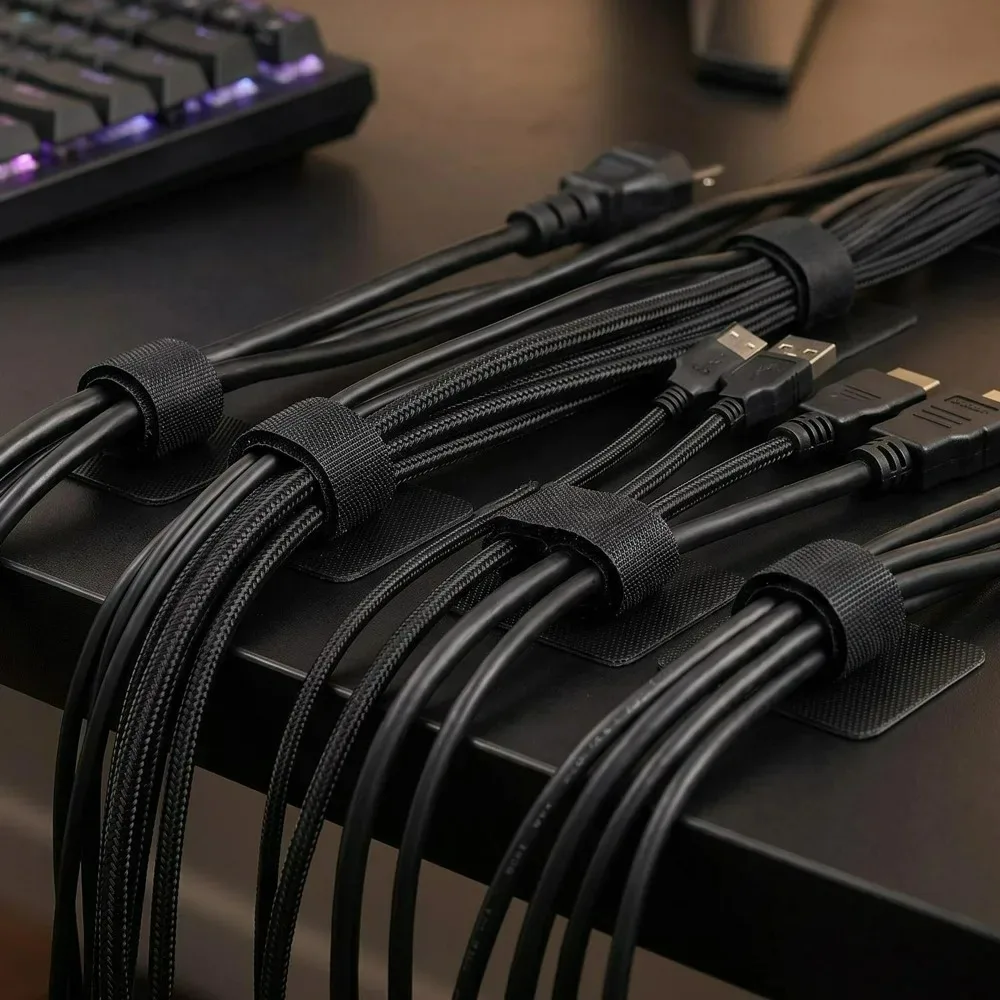 20-4Set Adjustable Long Strip Tie Cord Organizer Self Adhesive Heavy Duty Cable Ties for Home Office Under Desk Cable Management - view 6
