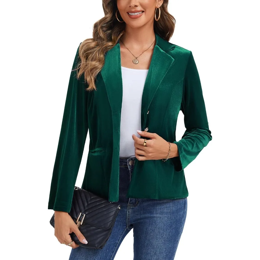 

Women's Velvet Blazer Suit Casual Long Sleeve Jacket Classic Notched Collar Workwear Three Button Closure Office Formal Suits