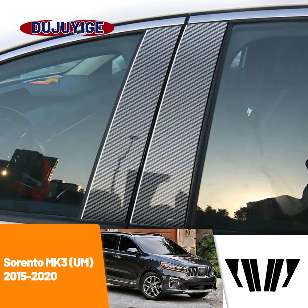 For Kia Sorento UM 2015-2020 2016 2017 2018 2019 Carbon Fiber Window Door Column Deal B C Pillar Post Cover Trim Sticker