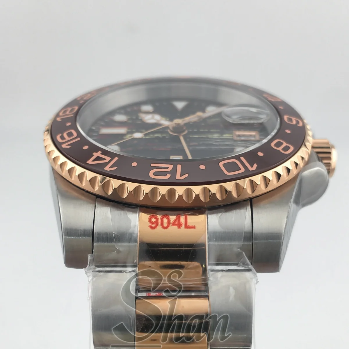 NH34 40mm dos tonos oro rosa GMT reloj automático NH34 de lujo para hombres cristal de zafiro abertura para fecha reloj luminoso con bisel de cerámica