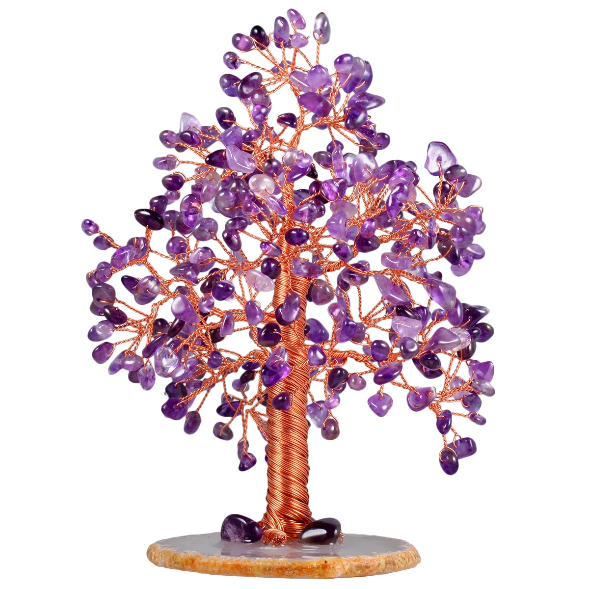 TUMBEELLUWA Natural Crystal Money Tree with Agate Slices Base Bonsai Figurine Decor for Wealth and Luck
