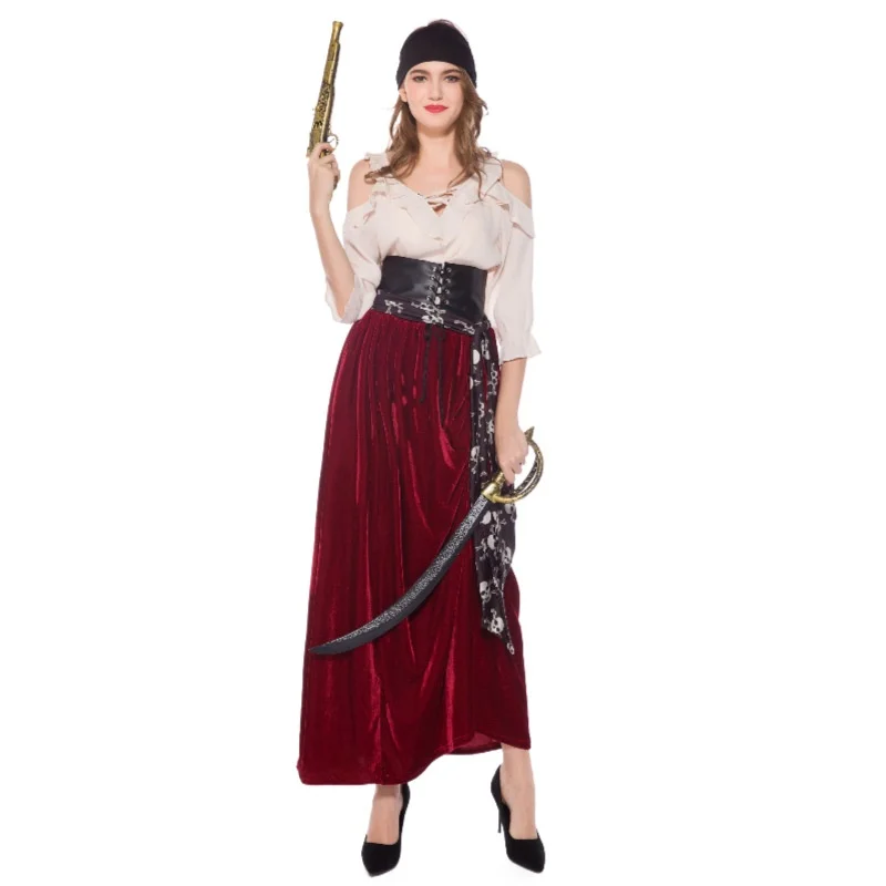 

loween Caribbean Pirate Captain Performance Costume Cosplay Role-plang Stage Play Clothes Women's Ethnic Stage Costume