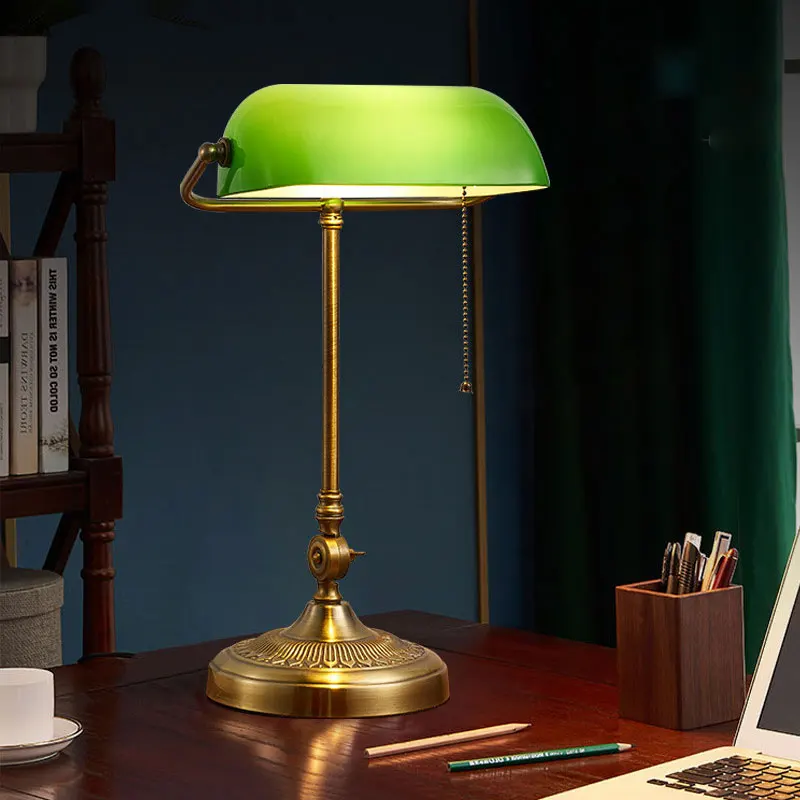 

American Retro Bank Desk Lamp With Chain Switch Bedroom Bedside Lamp European Antique Study Classical Reading And Writing Lamp
