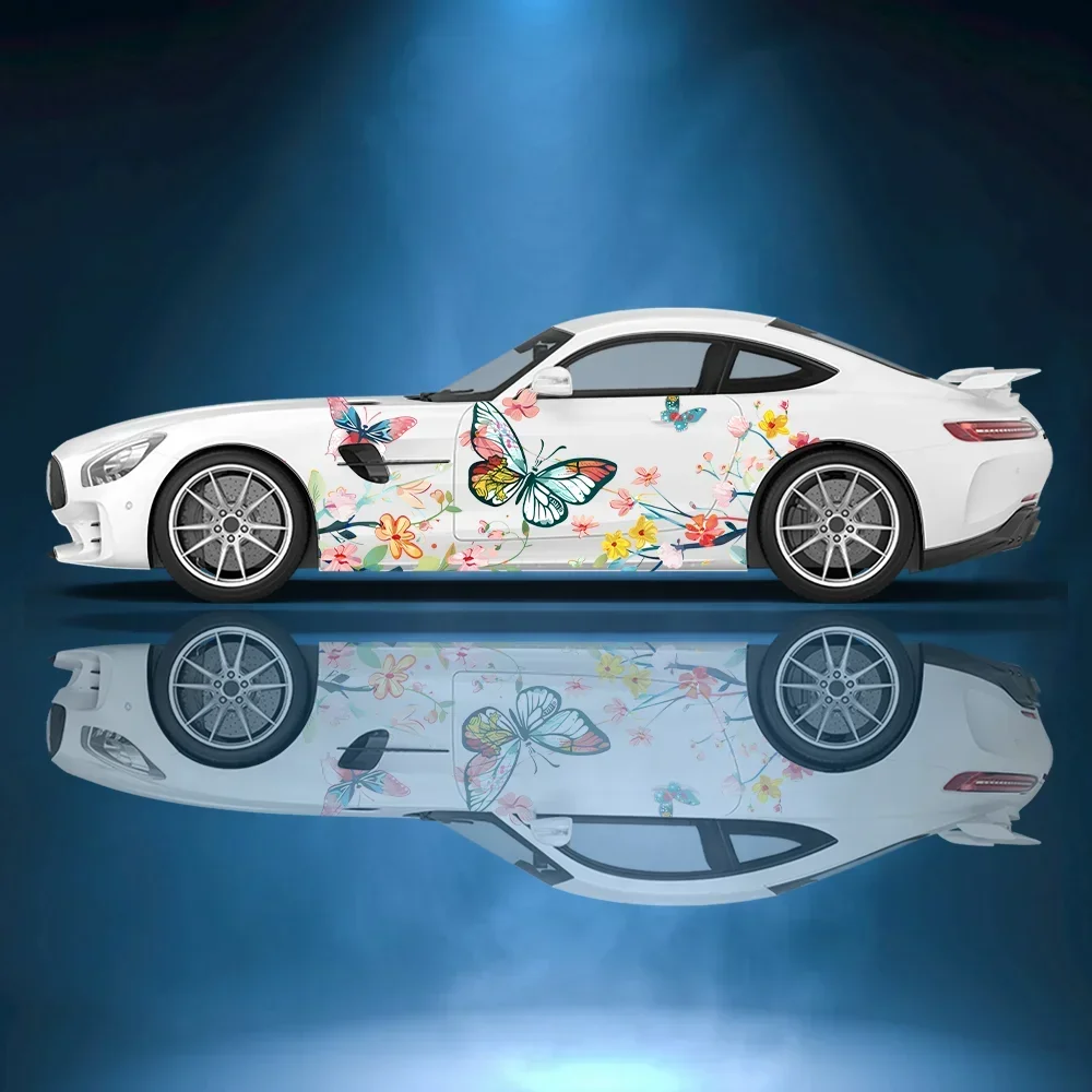 

Dancing Butterfly Flowers Car Vinyl Wraps Decal PVC Anti Scratch Sticker Suitable for Trucks SUV Decor Auto Accessories Gift