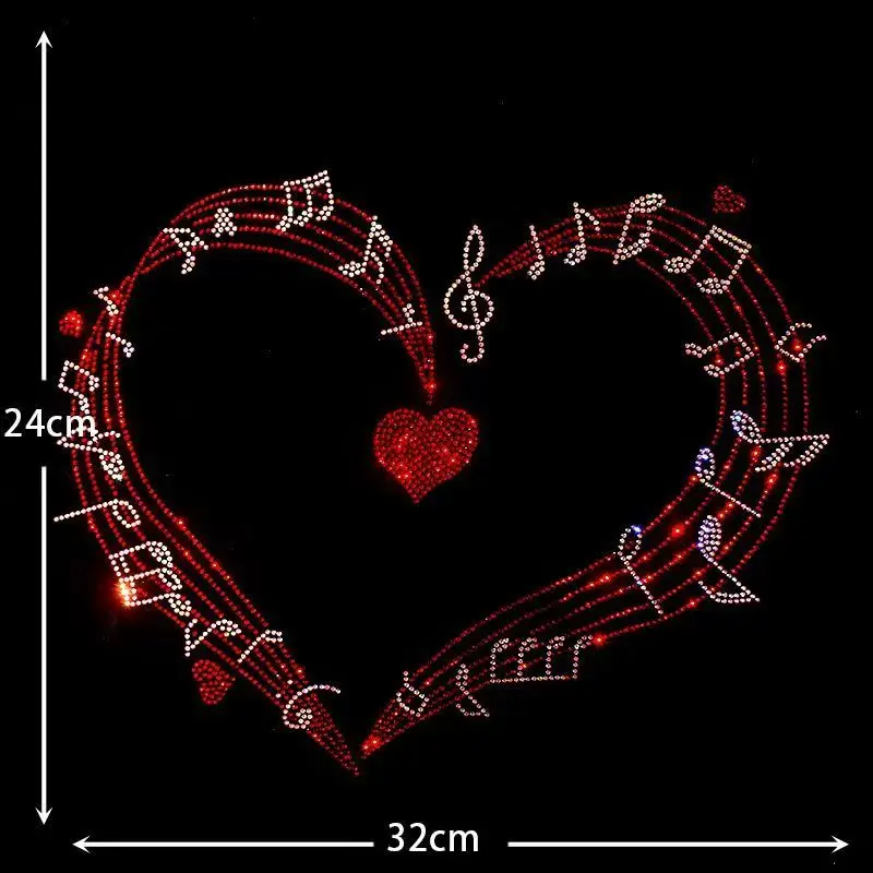 

Music Heart Rhinestones Iron on Applique Patch Hot Fix Transfer Design Motif for Sweater Shirt - Glittering Fashion Accessory