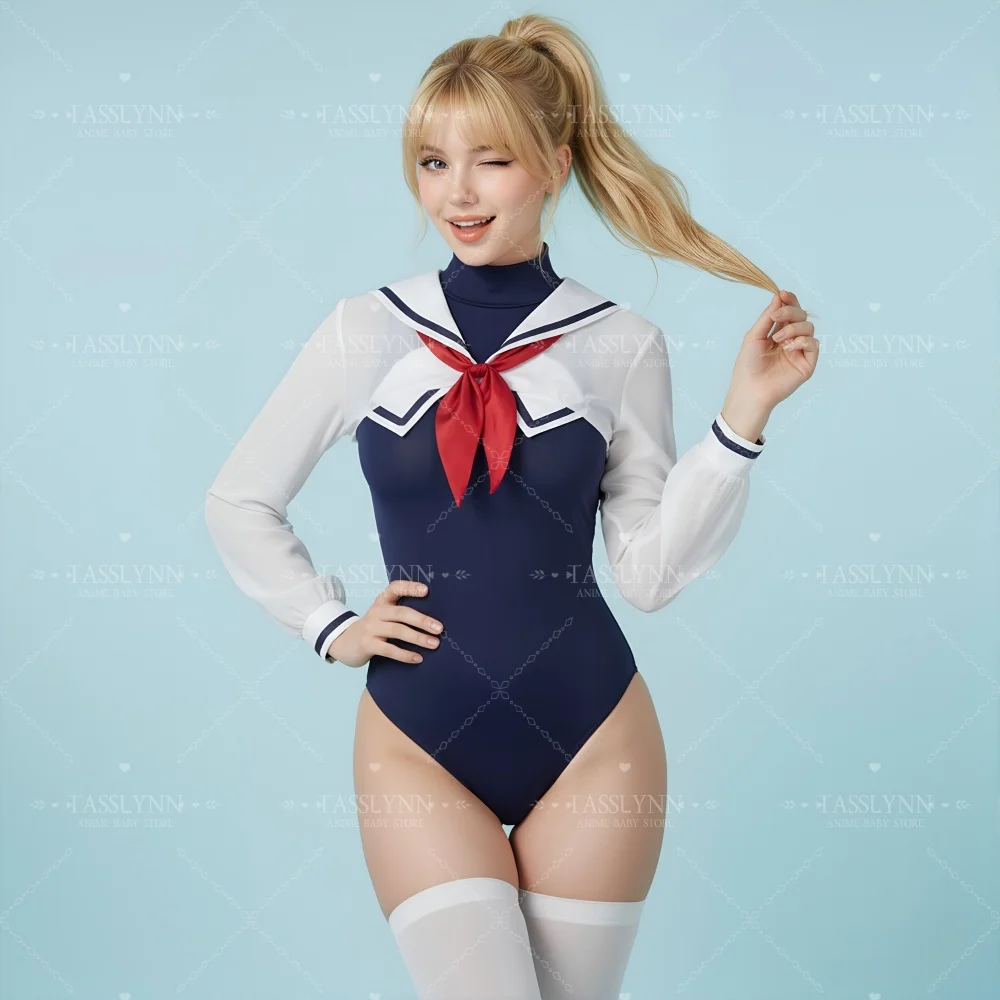 Japanese Sailor Swimsuit Women Long Sleeve One Piece Bathing Suit Anime Style Sailor Bodysuit Women High Neck Swimwear - view 2