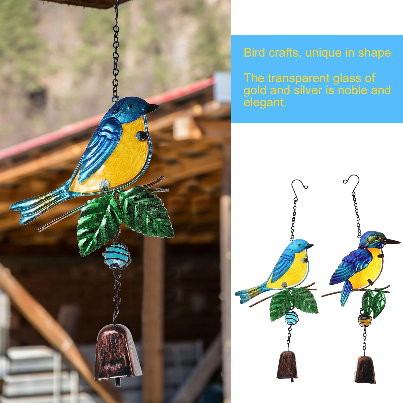 

1Set Glass Painted Wind Chime Outdoor Wind Bell Pendant Decorative Hanging Ornament for Garden Balcony Yard Bird Bell Crafts