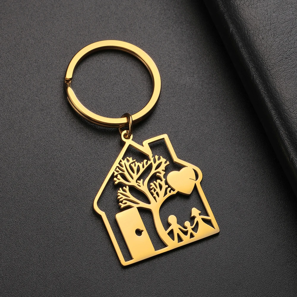 My Shape Tree of Family Keychain House Father Mother Kids Family Member Key Ring Stainless Steel Fashion Jewelry Christmas Gifts