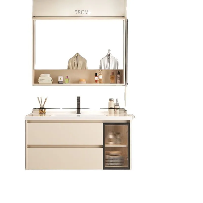 Cream Wind Simple Bathroom Cabinet Combination Washbasin Ceramic Integrated Basin Toilet Light Luxury