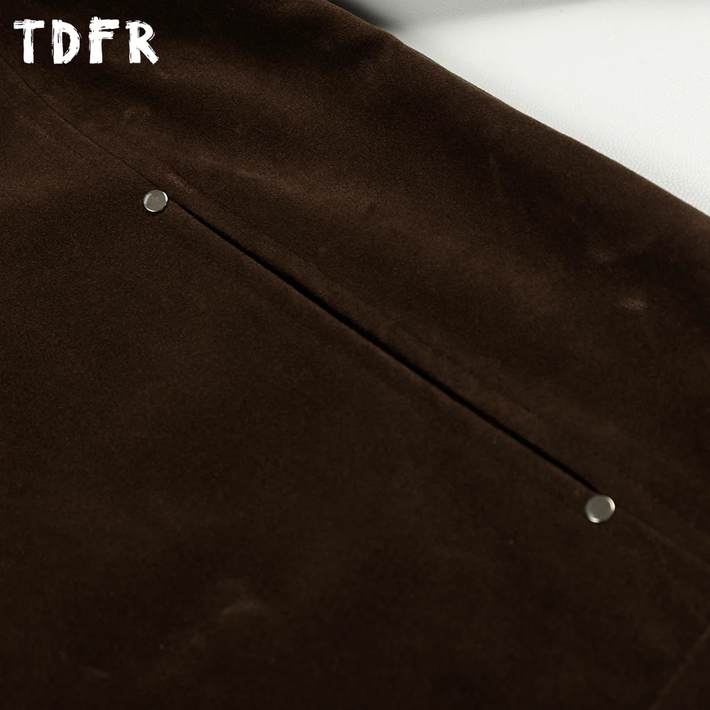 الرجعية الجلد المدبوغ التلبيب سترة رجالي تقسم بلون الخريف الشتاء عادية فضفاضة طويلة الأكمام ملابس خارجية رجل