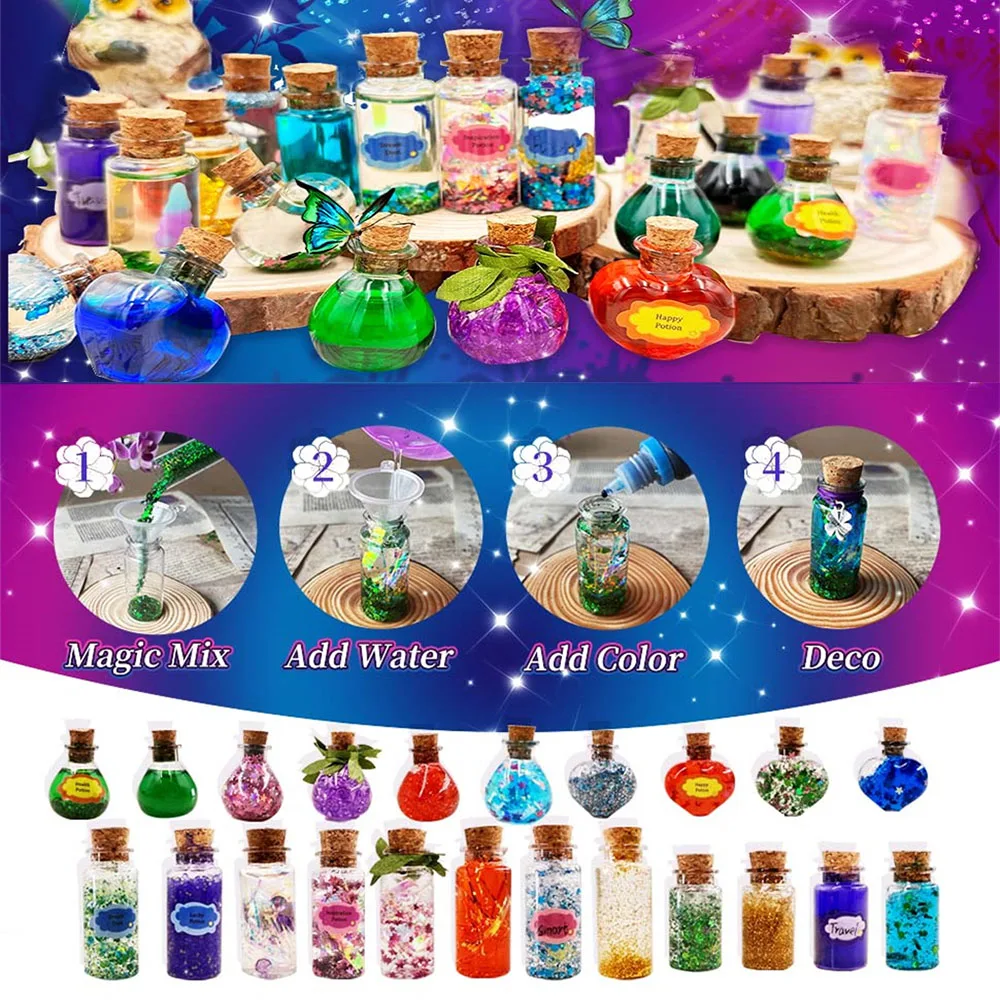 24 sztuki Fairy Magic Kit DIY 22 mikstoli do dekoracji świątecznych, kreatywna zabawka rzemieślnicza, zabawne magiczne mikstwy urodzinowe DIY Ręcznie robione zabawki