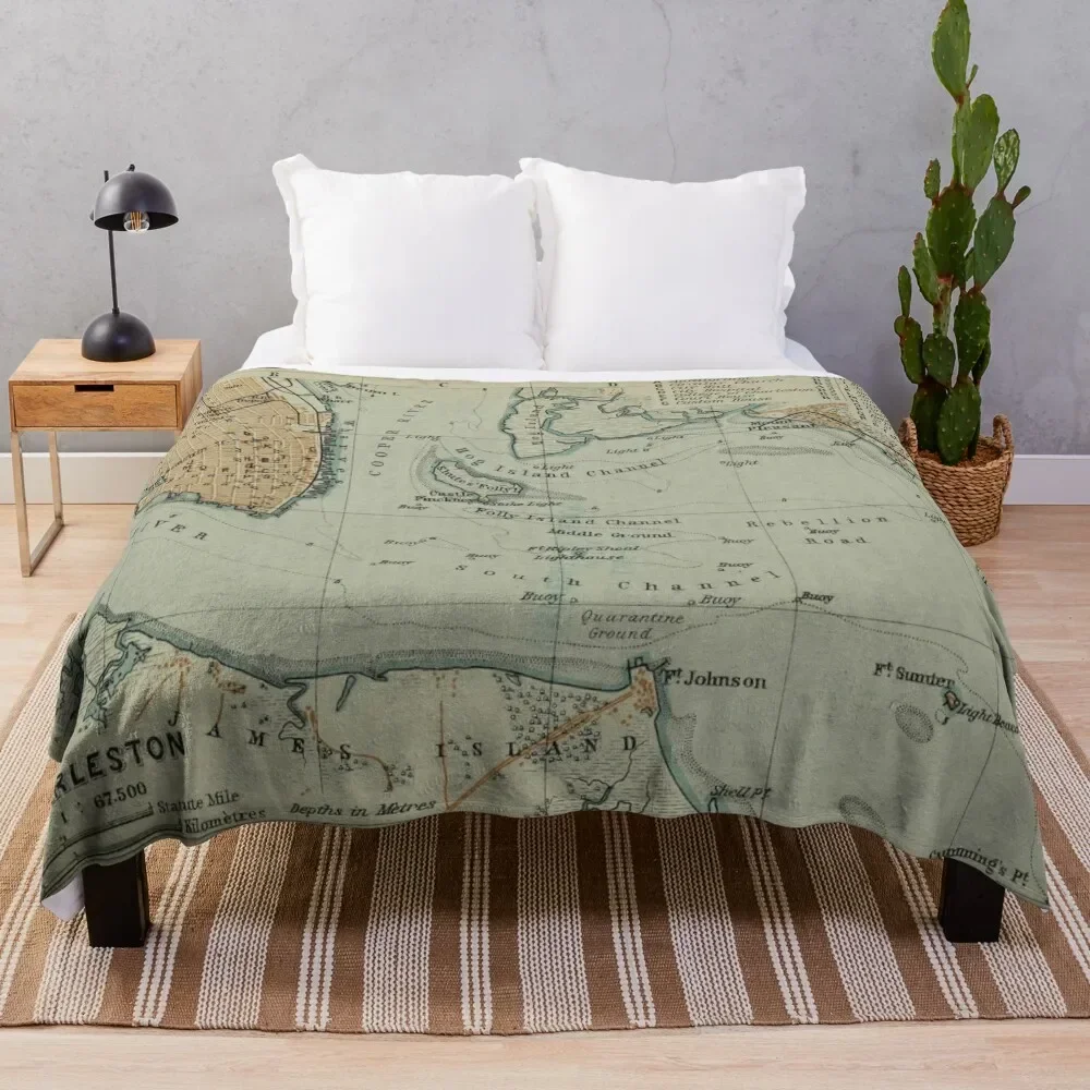 Vintage Map of Charleston SC Harbor (1904) Throw Blanket anime Single Blankets