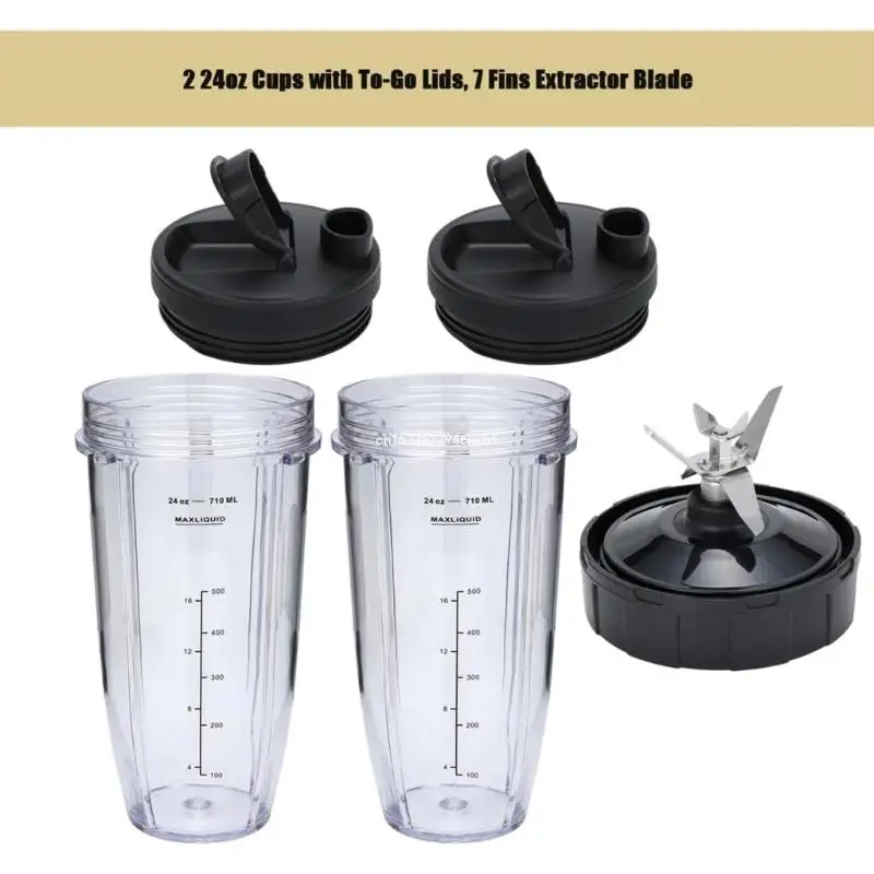 24Oz Cups For Nutri Ninja BL480 BL490 BL640 Accessories, 7 Fins Dropship