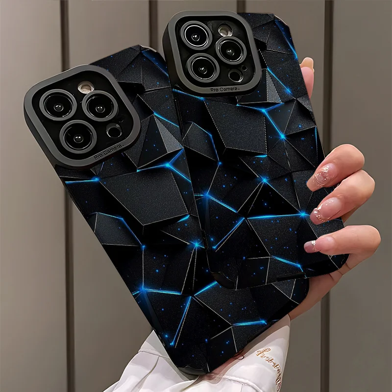Geometric shapes and blue light dots phone case suitable for iPhone 18 17 16 15 14 13 12 Pro/Max/Plus anti drop and shockproof view 5