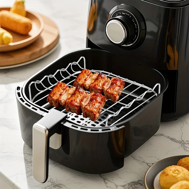 1 PC Airfryerrek met 4 spiesjes, 1 set grill- en stoomrek. Geschikt voor bakken en grillen in kleine ovens.