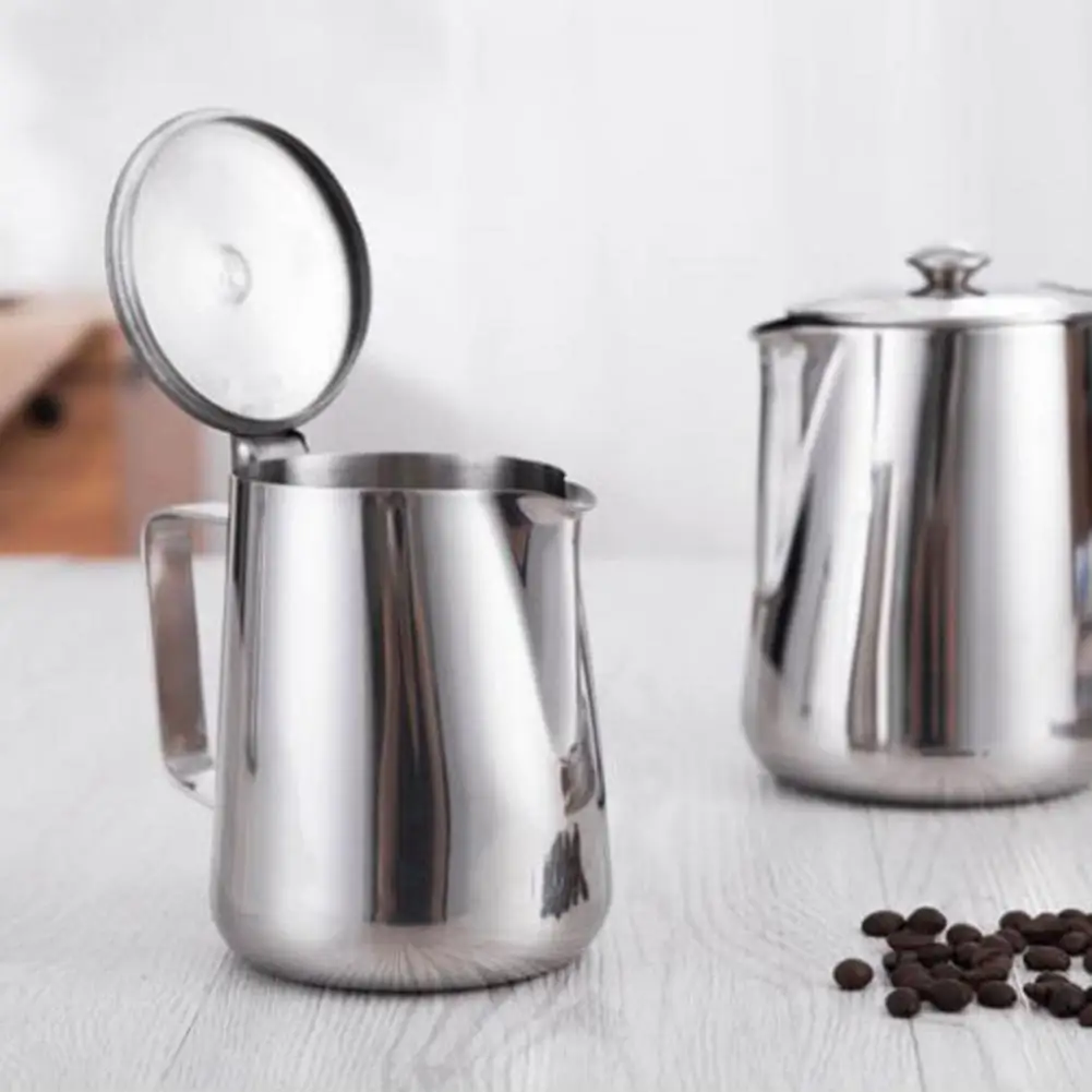 with Lid Stainless Steel Easy to Clean Ergonomic Design Frother Jug Coffee Frothing Pitcher for Restaurant