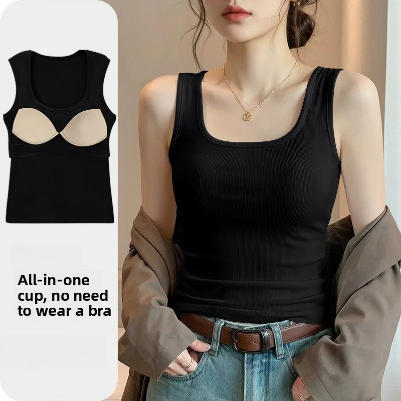 New Seamless Built-in Bra Tank Top for Women Sports Bra & Summer Sleeveless Shirt, Breathable Workout Vest with T-Shirt Combo