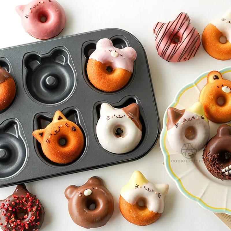 

Authentic new doughnut cartoon bear 6 even chocolate cake baking tray home baking tools