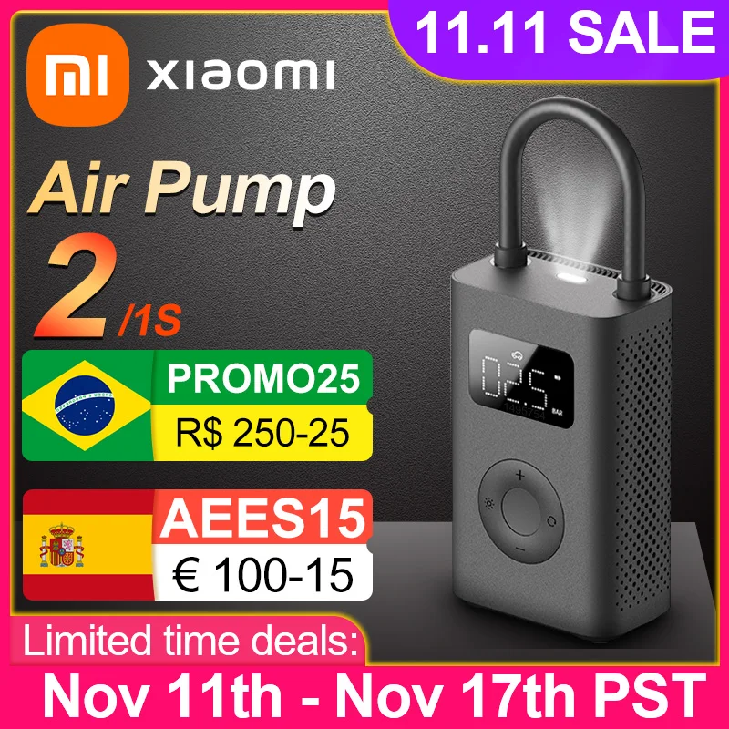 Xiaomi Mini pompa ad aria portatile 2 Mijia compressore d\'aria elettrico Treasure 150PSI Type-C LED Multitool gonfiatore per auto automobilistiche S