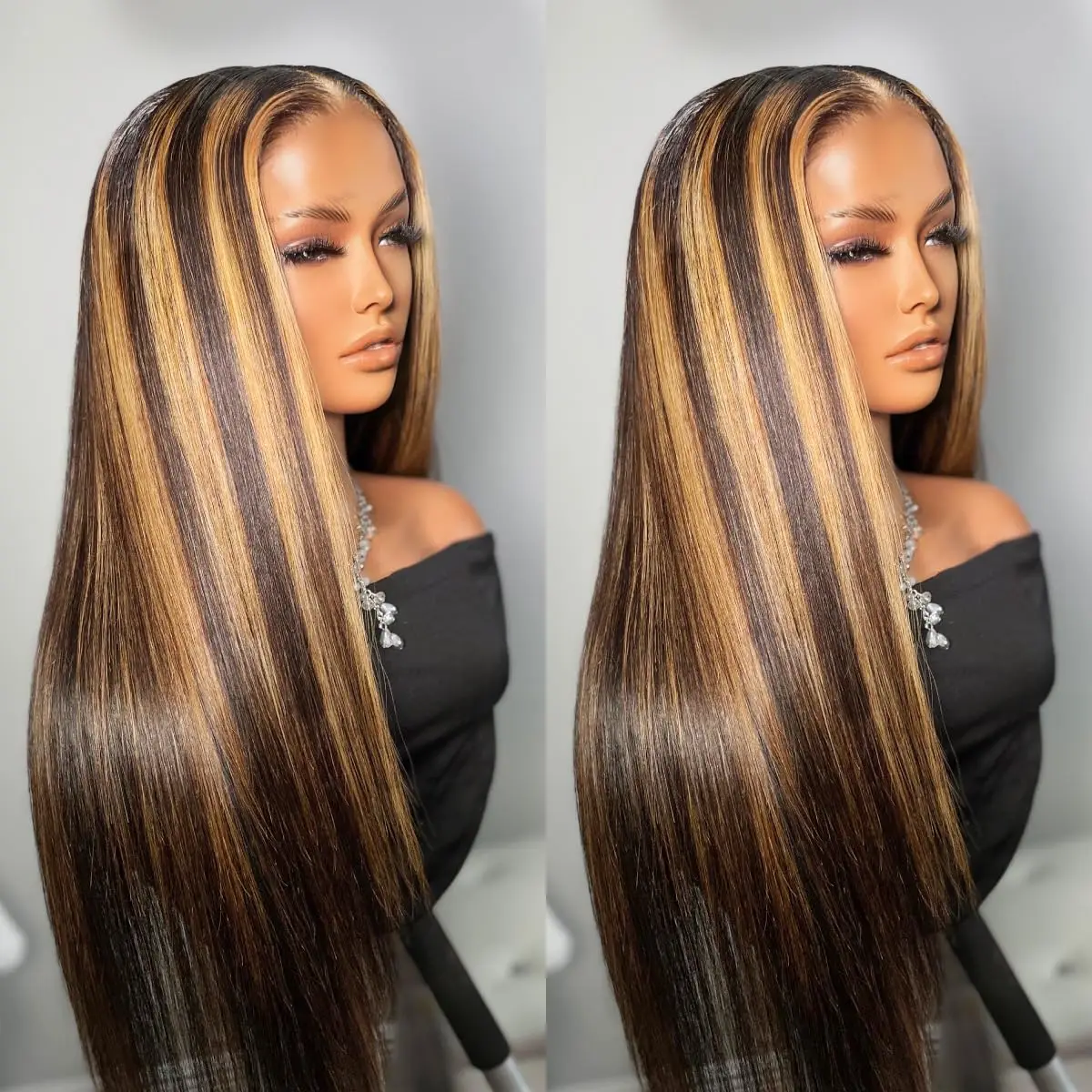 Highlight Wig Human Hair 13x4 Straight Human Hair Wigs Honey Blonde Straight Lace Frontal Wigs 4/27 Color Wig