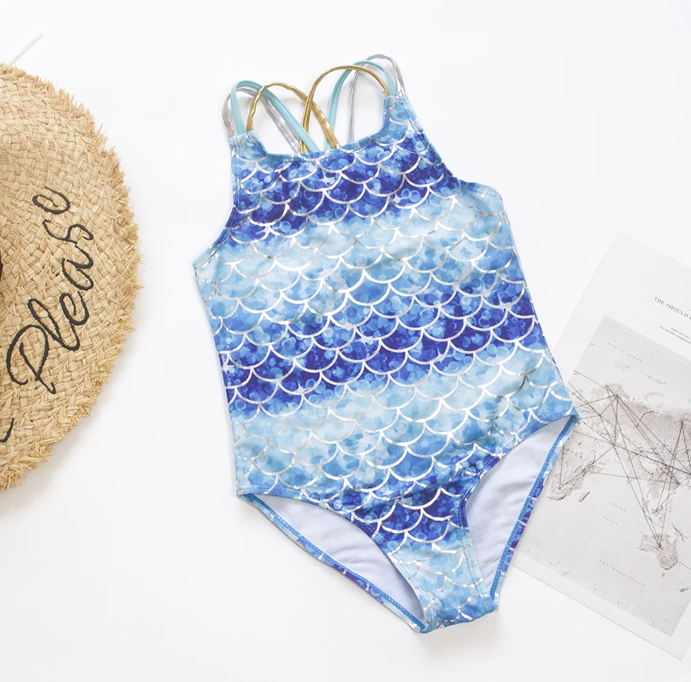 Shinning Fishscale Gradient Girls One Piece Swimsuit For Kids 2025 Summer Outdoor Beach Child Teens Swimwear Girls Monokini