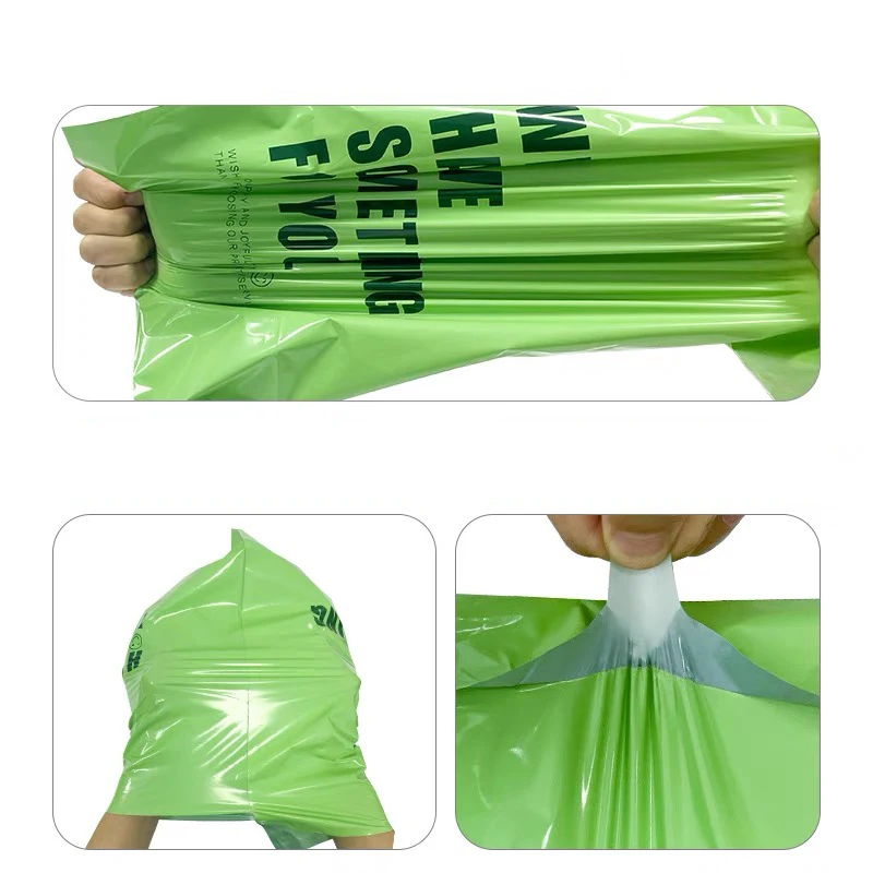 50Pcs/Lot Opaque PE Plastic Express Envelope Storage Bags Green Bag Red Logo Color Mailing Bags Self Adhesive Seal Courier Bag