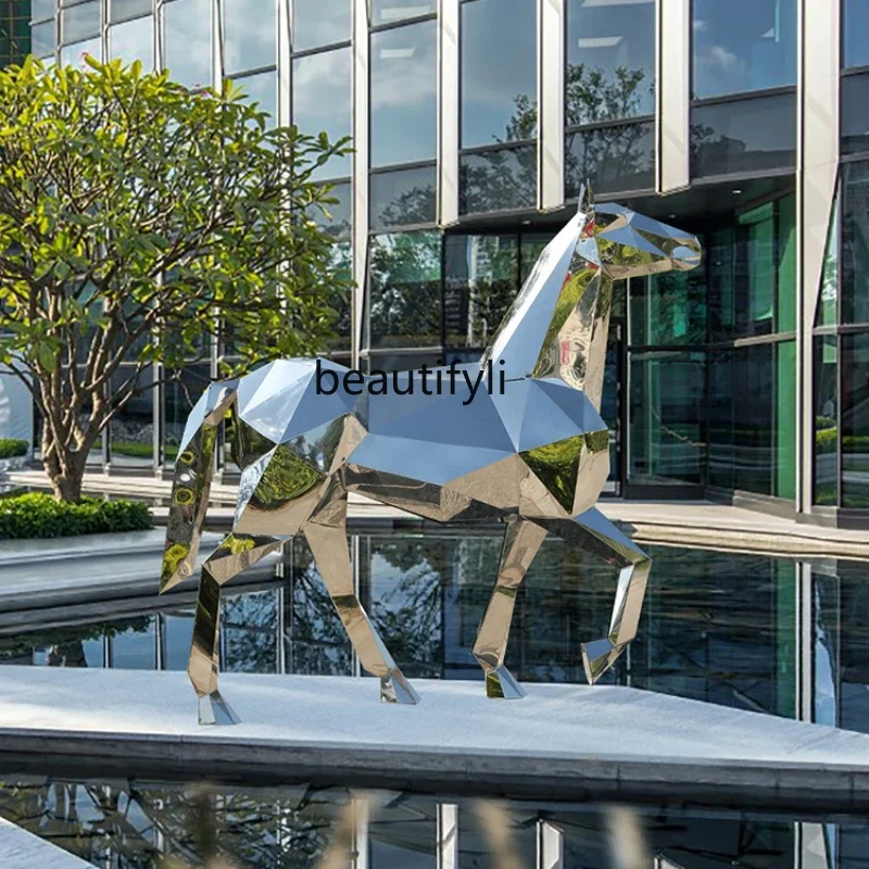 Stainless Steel Sculpture Lobby Outdoor Large Floor Ornaments Sales Office Courtyard Lawn Landscape Decorations