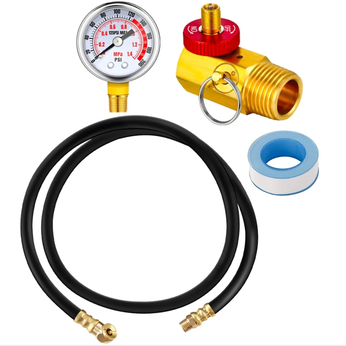 Air Tank Repair Kit W/Safety Valve, Pressure Gauge and 4 Feet Air Tank Hose Assembly Kit for Portable Carry Tank