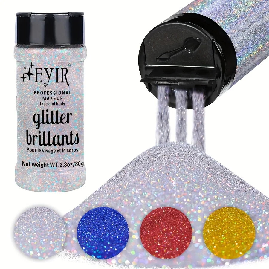 80g Loose Glitter Powder 4 Colors Holographic Shimmer Sequins Face Body Glitter Makeup Craft Decoration Festival Party Accessory