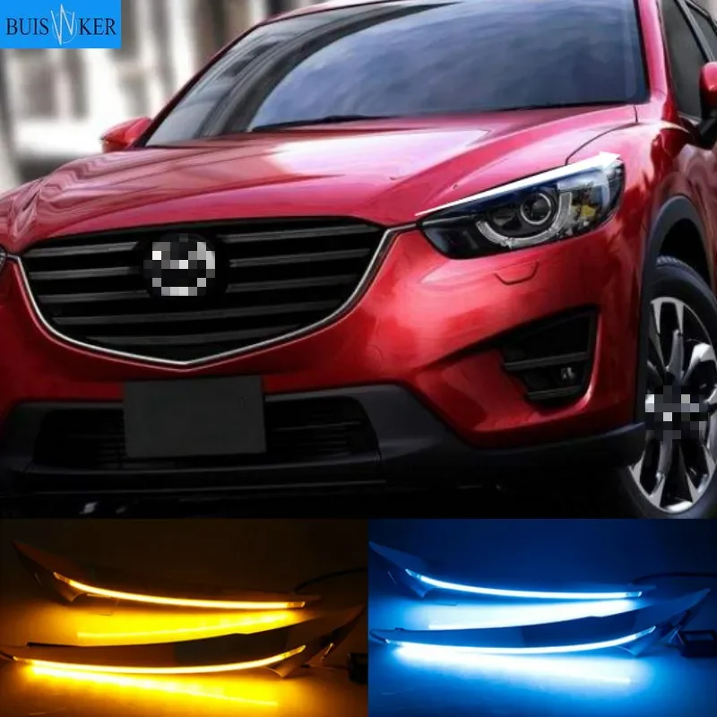 

1Pair DRL For Mazda cx-5 cx5 2012 2013 2014 2015 2016 led daytime running light turn signal yellow 12V fog lamp