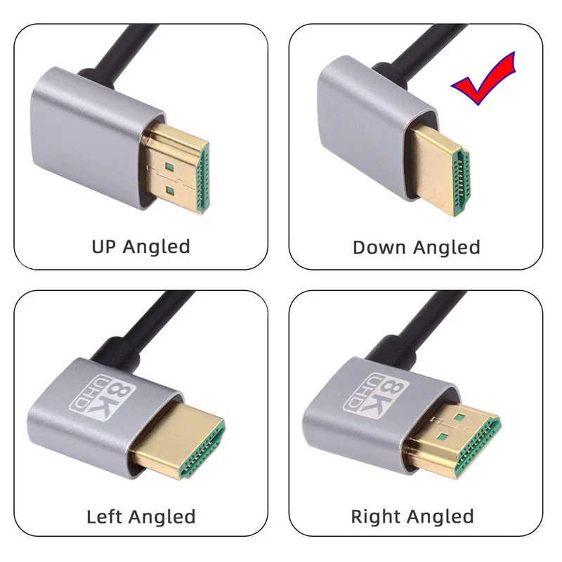Ultra Thin HDMI 2.1 HDTV cable 8K 4K FHD Super flexible slim cord angled to 90 degree type-A for computer HDTV