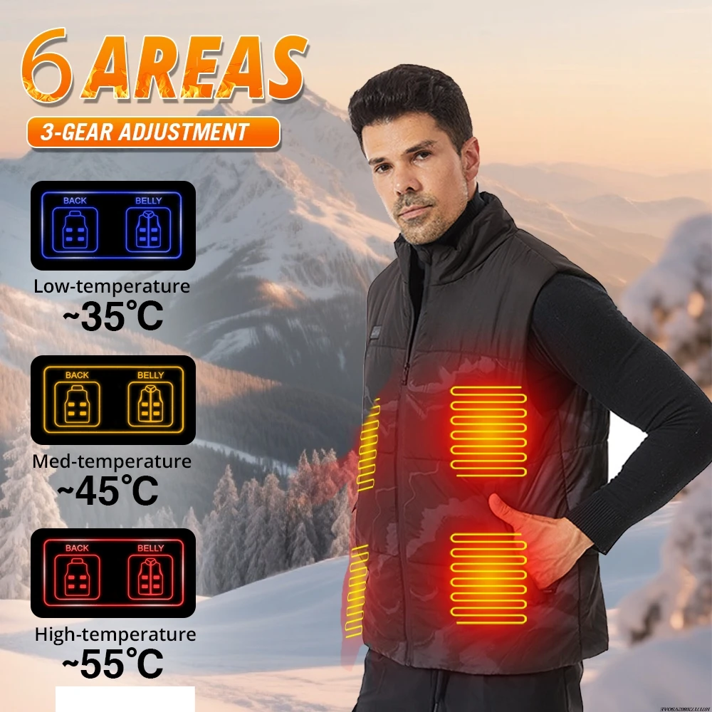 

Men Intelligent Headed Vest USB Electric Smart Heating Vest 11 Areas Zone for Outdoor Hunting for Sports Hiking Skiing Oversized