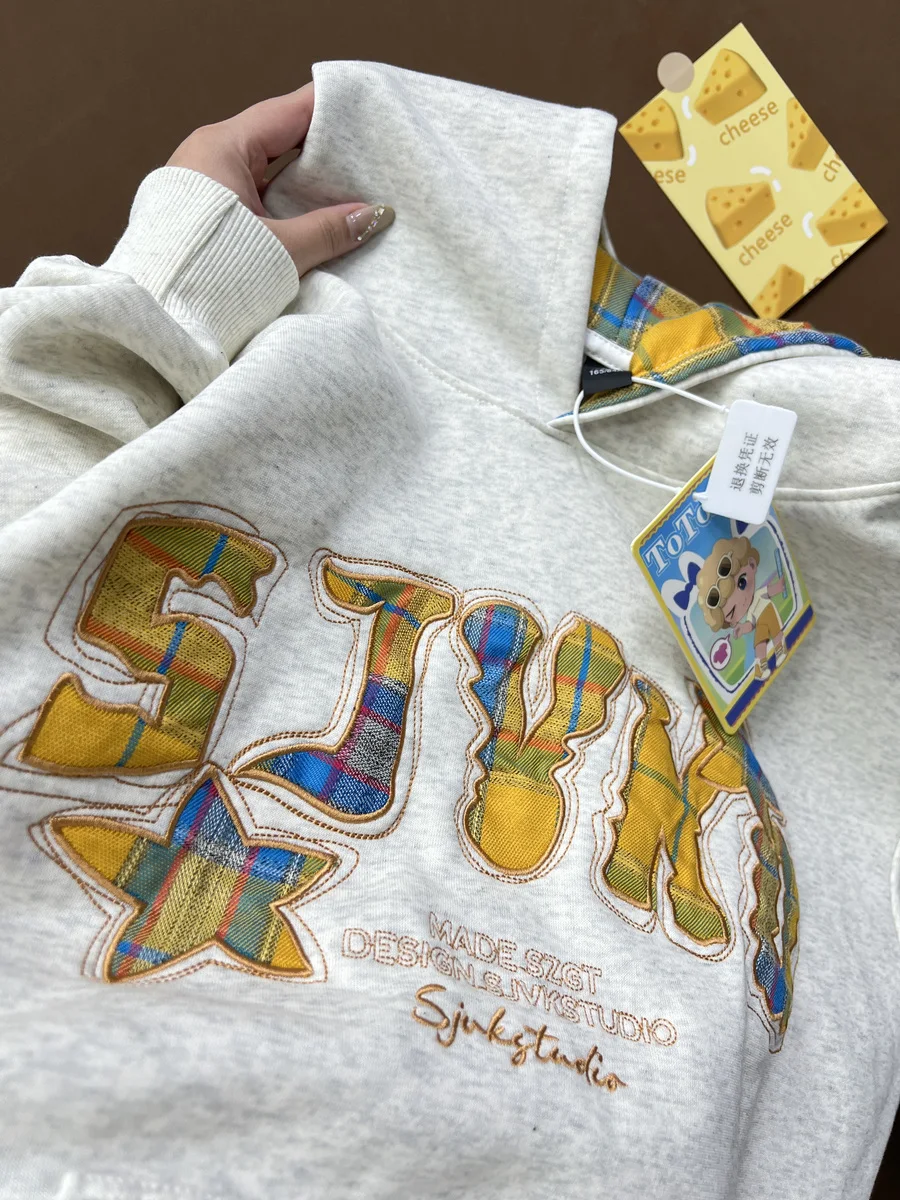 

Мужская толстовка оверсайз с вышивкой и пэчворком, повседневная верхняя одежда, стильный дизайн, весна-осень-зима