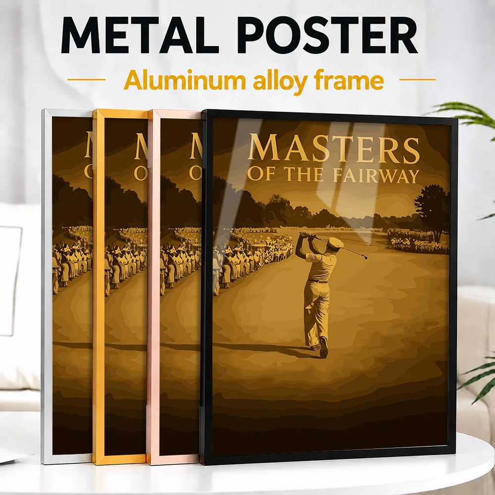 Masters Of The Fairway Golf Framed Aluminum Metal Poster Customized Photo High Contrast Training Style Wall Art For Sports Bar