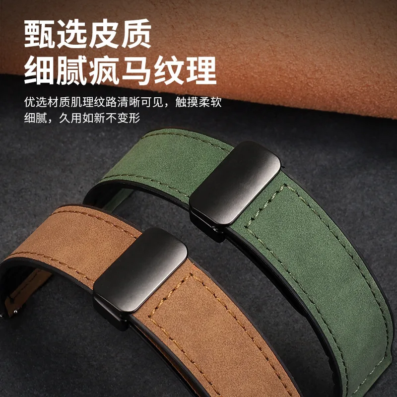 Apple Watch Bands  Iwatch9 Crazy Horse Leather Magnetic Buckle Silicone Leather Strap Watch Strap