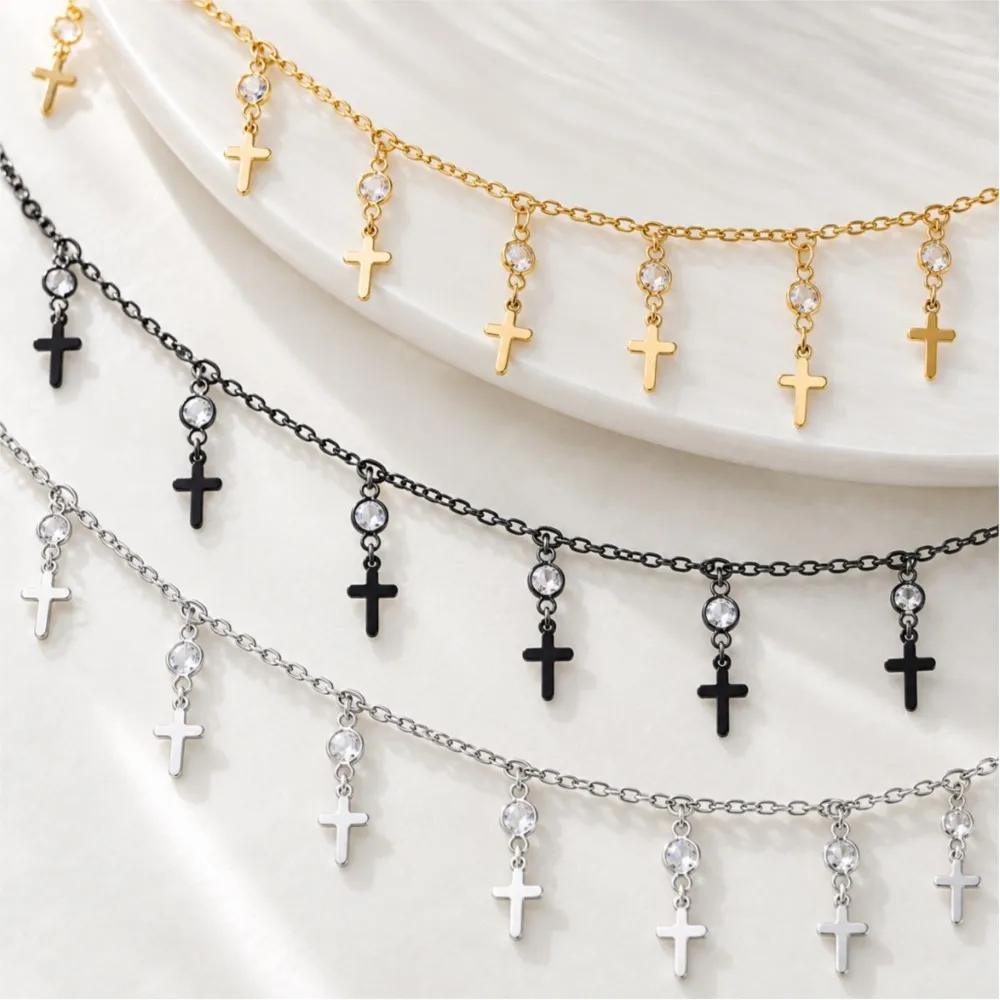 0.5Meter 1Meter Gun Black Cross Dangle Charms Crystal Beaded Copper Chains for DIY Necklace Bracelet Jewelry Making Accessories