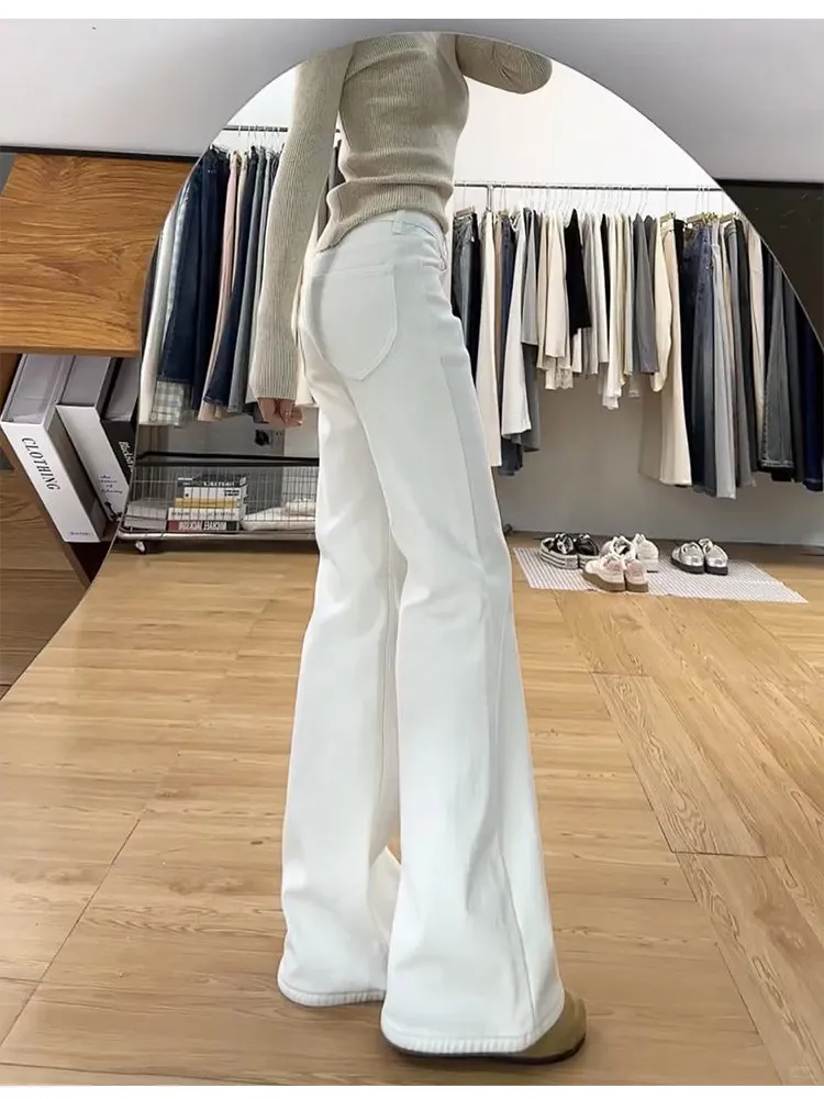White Slimming High Waist Bell Bottom Jeans Women's Elastic Micro Flared Denim Pants Cotton Stretch Spring Autumn  Color